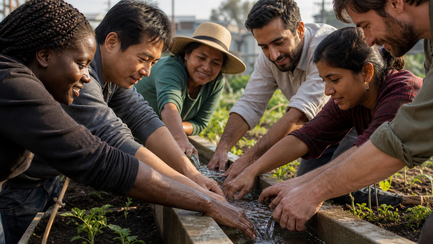 A globally diverse community working together on an irrigation channel